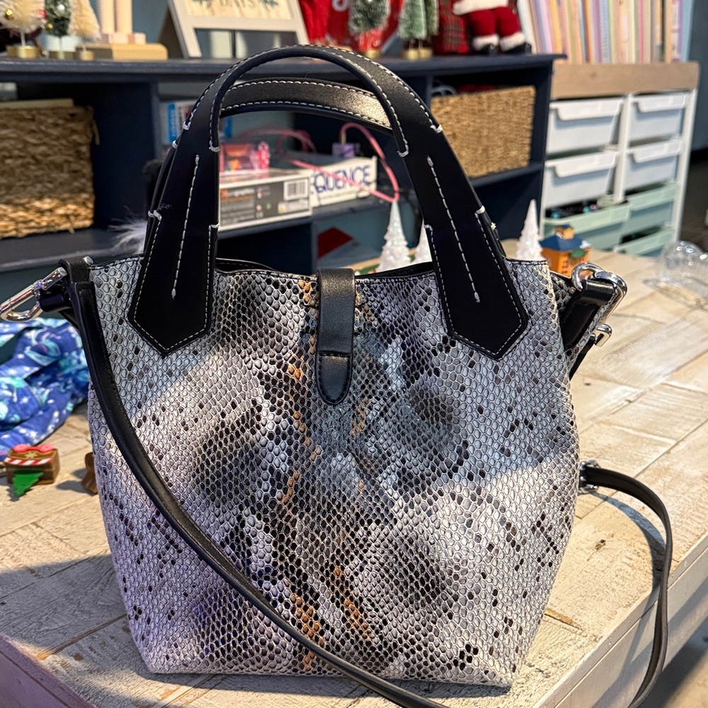 Calvin Klein Black and Gray Snake Print Tote - Picture 2 of 3